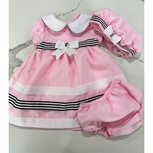 Rare Editions Baby Girls Pink Dress Outfit Hat Bloomer Set 24M
